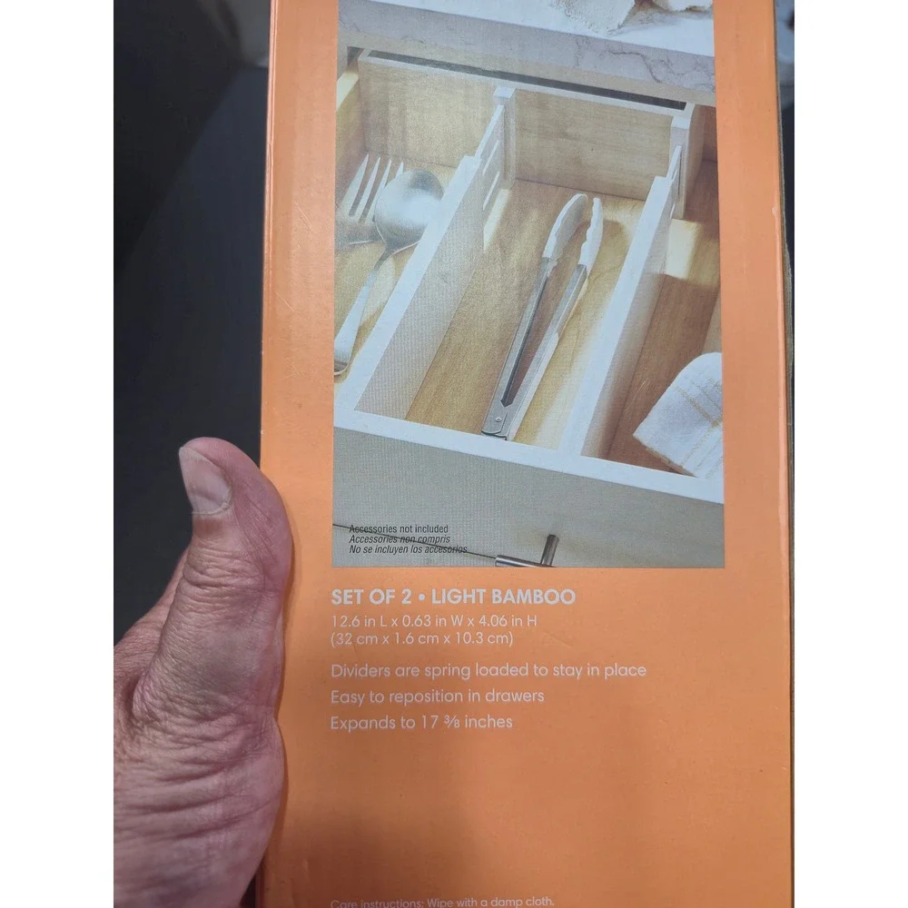 Squared Away Deep Drawer Dividers Set of 2 Light Bamboo White Expandable